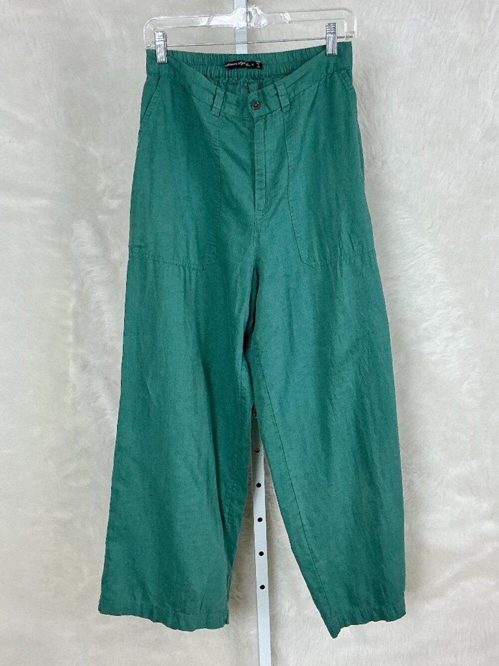 Gudrun Sjoden Green Cotton Linen Patch Pocket Wide Leg Cargo Pants M